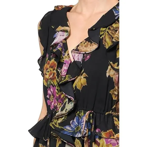 Kobi Halperin Floral Lesley Ruffle Midi Dress Women's Size S NWT